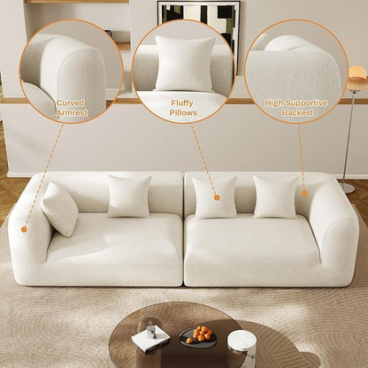 120'' Oversized Sectional Couches for Living Room Boneless Modular Sectional Sofa Plush Chenille Cloud Modular Couch Modern Sectionals with Deep Seat, No Assembly Required, 4 Seater, Beige