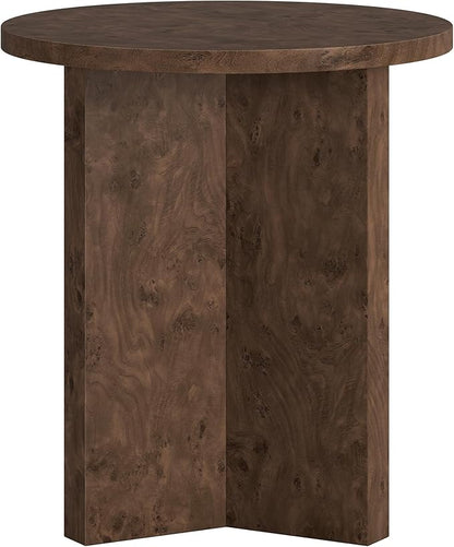 Henn&Hart 20" Scandinavian Round Wooden End Table, Side Table, Nightstand with X-Base for Living Room, Office, Family Room, or Bedroom, Espresso Burl