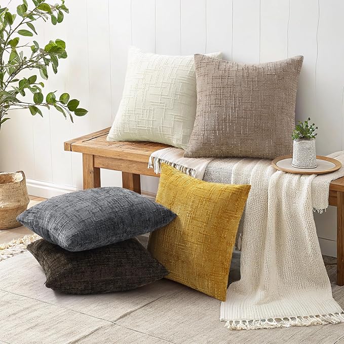 decorUhome Dark Grey Chenille Throw Pillow Covers 20x20 Set of 2 Thick Textured Slubby Couch Pillow Covers Farmhouse Accent Modern Neutral Decorative Pillow Cases for Bed Sofa Living Room