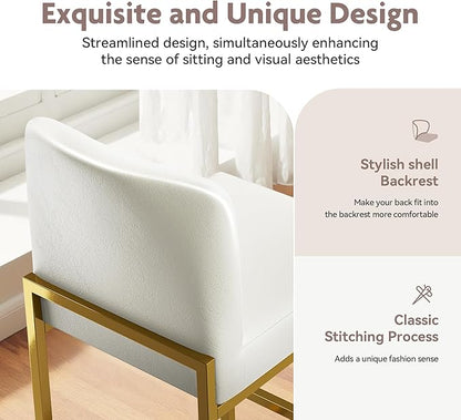 ALPHA HOME 24 Inch Bar Stools Set of 2, Kitchen Counter Stools with Backs, PU Leather Barstools, White Bar Stools with Upholstered Footrest, Sturdy Chromed Metal Steel Frame, White