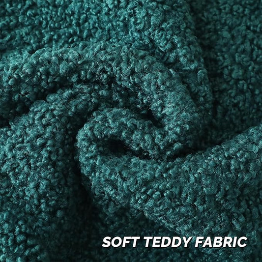 FUTEI Dark Green Throw Pillow Covers 26x26 Inch Set of 2,Furry Faux Fur Teddy Boucle Textured Cushion Covers,Soft Fluffy Decorative Euro Pillow Shams,Home Decor for Couch Bed Living Room Office Car