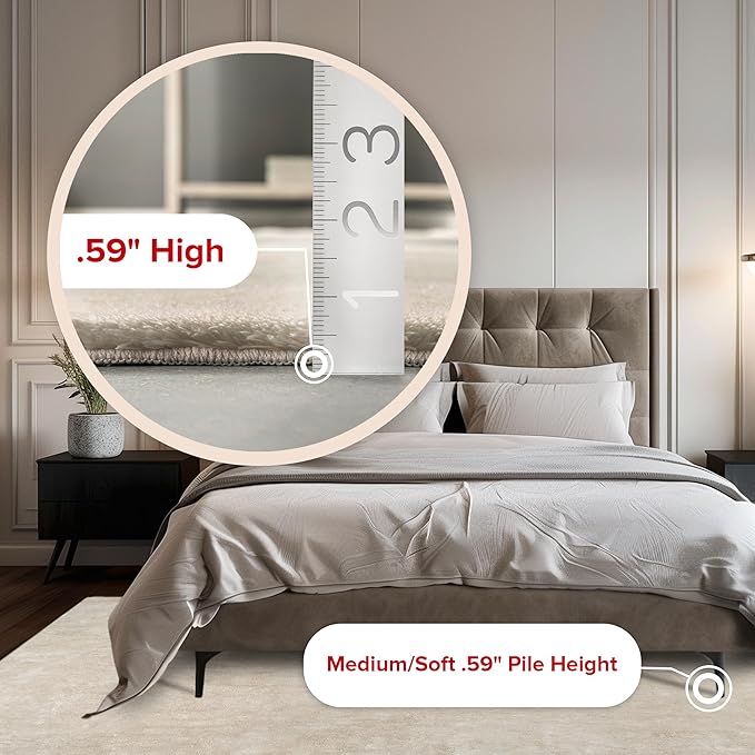 nuLOOM 6' x 9' Cozy Plush Area Rug, Machine Washable, Non-Slip, Soft Fluffy Shag Carpet for Living Room Bedroom Kids Room Nursery Home Decor, Loni Cream