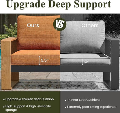 LayinSun Aluminum Patio Furniture Set 2 Seat Loveseat, Oversized Seat with Hight Back, Outdoor Conversation Sets for Porch, Balcony, Deck