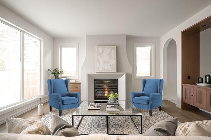 Accent Chair for Living Room Set of 2, High Back Reading Armchairs with Removable Seat Cushion, Mid-Century Single Couch in Fabric, Modern Ergonomic Wingback Chair for Bedroom,Club, Balcony