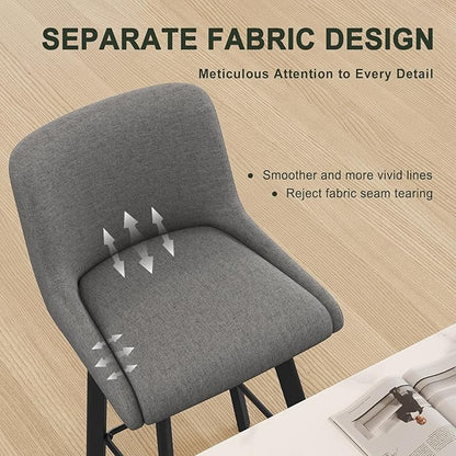 Swivel Bar Stools Set of 3, 30''H Upholstered Barstools with Backs, Modern Counter Height Bar Stool Chairs for Kitchen Island, Metal Legs, Fabric, Gray Counter Stools