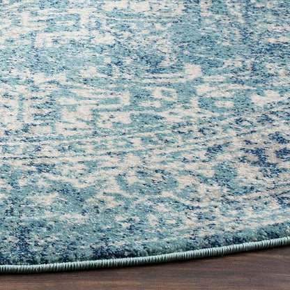 SAFAVIEH Evoke Collection Area Rug - 9' Round, Blue & Ivory, Distressed Design, Non-Shedding & Easy to Clean, Ideal for Living Room, Bedroom, Dining Space (EVK256C)