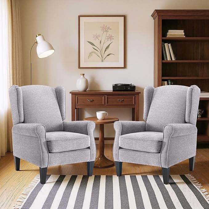 Accent Chair for Living Room Set of 2, High Back Reading Armchairs with Removable Seat Cushion, Mid-Century Single Couch in Fabric, Modern Ergonomic Wingback Chair for Bedroom,Club, Balcony
