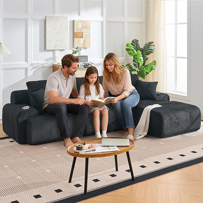 118" Modular Sectional Sofa, Cloud Sectional Couch with Deep Seat, Modern Modular Sofa with L Shaped Comfy Cloud Upholstered Boneless Couches for Living Room Bedroom, Black