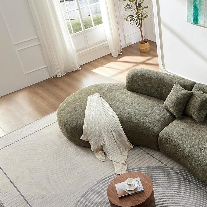 135.4" Oversized Curved Sofa, Modern Minimalist Comfy Sectional Couch, Upholsted Boucle Luxury Sofas Chaise, 6 Seater Modular Couches for Living Room Home Office Apartment(Left Facing,Green)