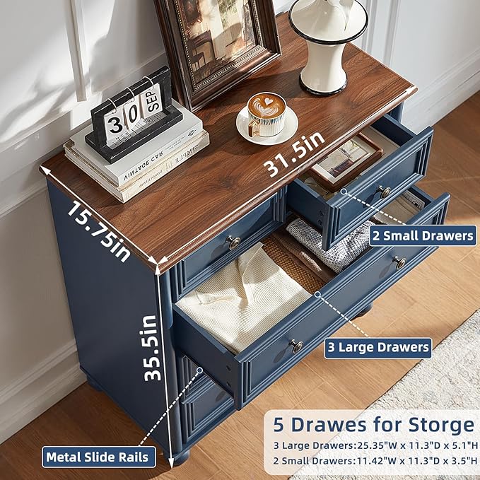 Farmhouse Dressers & Night Stand Set of 4, Wood 54" Wide 6 Drawer Dresser & 35" Tall Chest of Drawers, 18" Roman Column Nightstand Set of 2, Bedroom Furniture Dresser Sets for Home Living Room Hallway