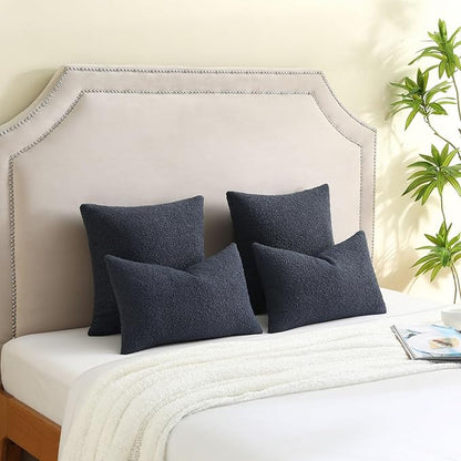 FUTEI Pack of 2 Navy Blue Decorative Throw Pillow Covers 26x26 Inch Soft Cozy Solid Boucle Textured Euro Pillow Shams,Modern Home Decor for Couch Bed Living Room