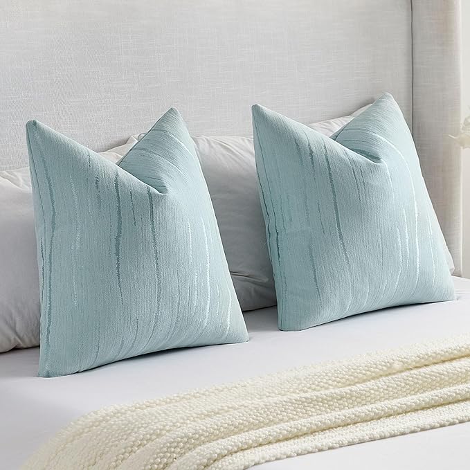 FUTEI Light Blue Chenille Decorative Throw Pillow Covers 26x26 Inch Set of 2,Soft Embossed Striped Textured Euro Pillow Shams,Modern Home Decor for Couch Bed Living Room