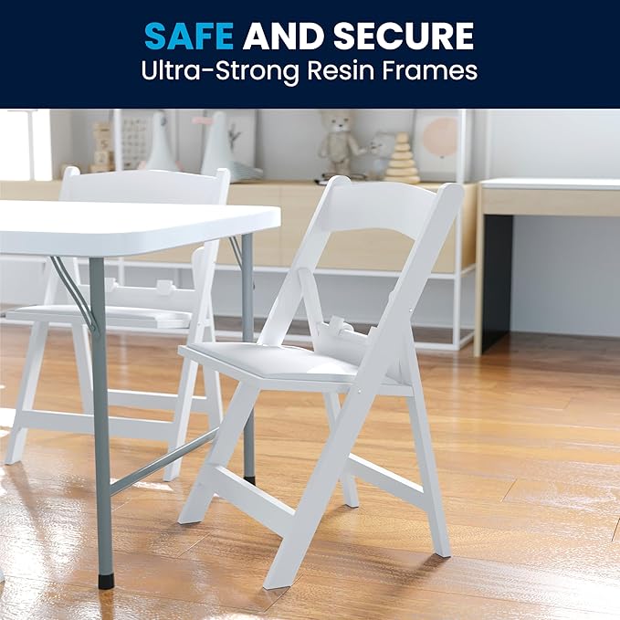Flash Furniture HERCULES Kids White Resin Folding Chair with White Vinyl Padded Seat