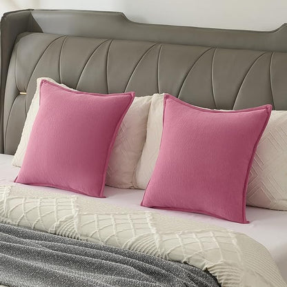 FUTEI Hot Pink Chenille Throw Pillow Covers 22x22 Inch Set of 2,Edges Double-Stitched Cushion Cases,Modern Home Decor for Couch Living Room