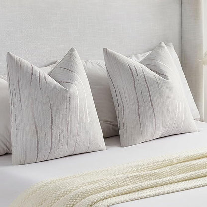 FUTEI Grey Chenille Decorative Throw Pillow Covers 16x16 Inch Set of 2,Soft Embossed Striped Textured Cushion Case,Modern Home Decor for Couch Bed Living Room