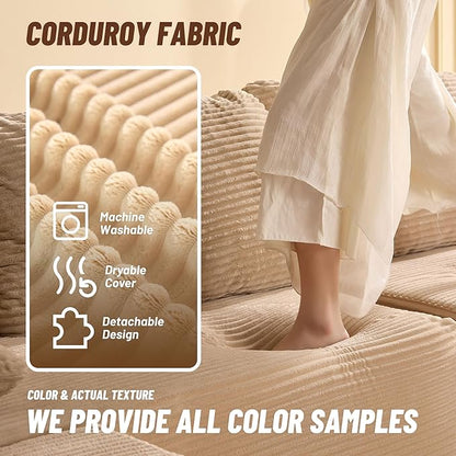 Chaise Lounge Chair, Boneless Couch for Living Room and Bedroom, Sleeper Couches Reading Chairs, Corduroy, Camel