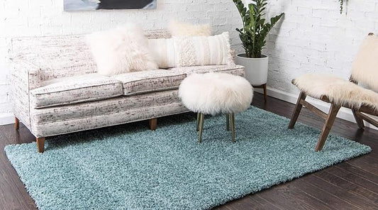 Unique Loom Solid Shag Collection Area Rug (8' x 10' Rectangle, Light Slate Blue)