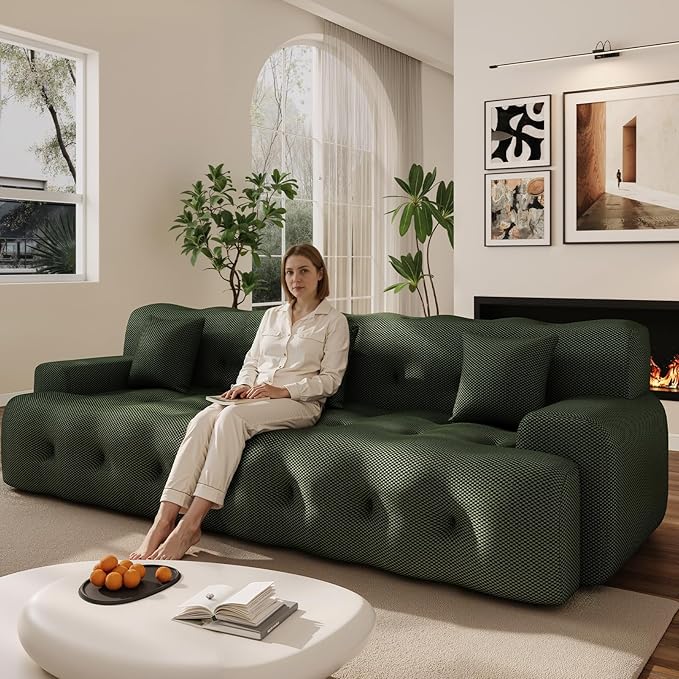 114'' Oversized Sectional Couches for Living Room Boneless Modular Sectional Sofa Plush Cloud Modular Couch Modern Sectionals with Deep Seat, No Assembly Required, 3 Seater, Green