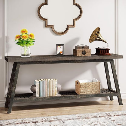 Tribesigns Farmhouse Console Entryway Table: 70.9 Inches Extra Long Console Table for Entryway, 2-Tier Narrow Wood Foyer Sofa Couch Table for Hallway, Entrance, Living Room, Dark Brown