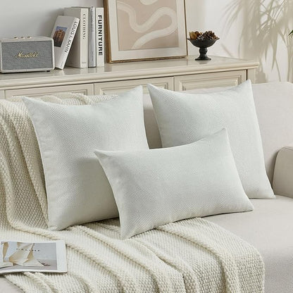 FUTEI Cream White Chenille Throw Pillow Covers 12x20 Inch Set of 2,Soft Wide Chevron Textured Lumbar Pillow Cases,Farmhouse Home Decor for Couch Bed Living Room