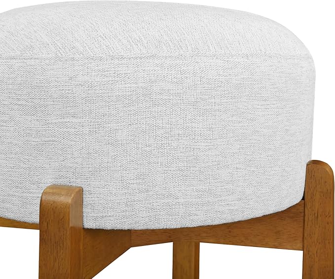 Christopher Knight Home Lera Modern Counter Height Bar Stools Set of 4, Fabric Round Stool Chair for Kitchen Island, Wooden Dining Room Chair, Upholstered Counter Stool with Footrest, Walnut+Ivory