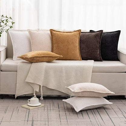 Cream White Decorative Throw Pillow Covers 26x26 Inch Set of 2 Cozy Soild Chenille Cushion Cases Soft Textured Square Couch Pillows Cover Boho Accent Farmhouse Pillowcases for Sofa Bed