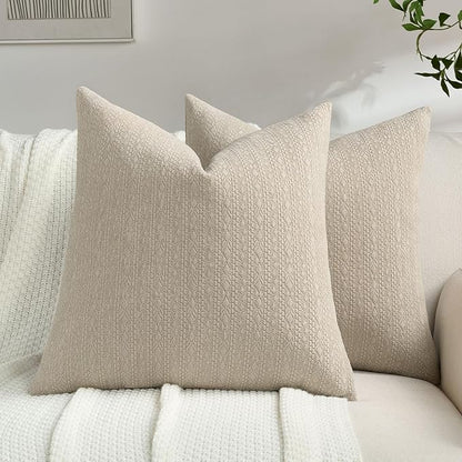FUTEI Oatmeal Chenille Throw Pillow Covers 24x24 Inch Set of 2,Soft Striped & Diamond Textured European Cushion Cases,Modern Home Decor for Couch Living Room