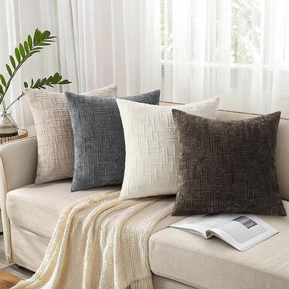 decorUhome Dark Brown Chenille Throw Pillow Covers 26x26 Set of 2 Thick Textured Slubby Couch Pillow Covers Farmhouse Accent Modern Neutral Decorative Pillow Cases for Bed Sofa Living Room