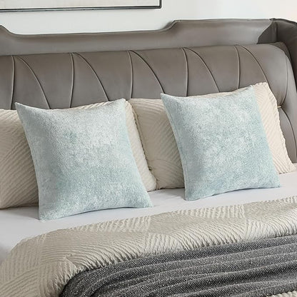 FUTEI Light Blue Flannel Throw Pillow Covers 16x16 Inch Set of 2,Soft Dimensional Textured Cushion Cases,Modern Home Decor for Couch Living Room