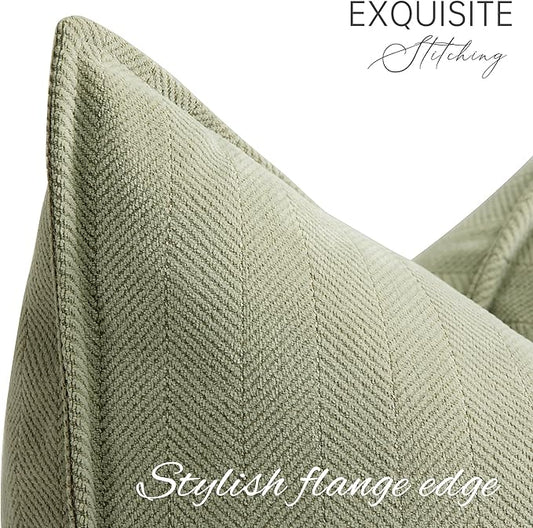 ZWJD Sage Green Pillow Covers 16x16 Set of 2 Chenille Throw Pillow Covers with Elegant Design Soft and Luxurious Decorative Throw Pillows for Couch, Bed, and Home Decor