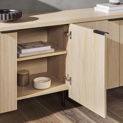 Walker Edison Reema Fluted 4-Door Kitchen Sideboard Buffet Console, 69 Inch, Coastal Oak