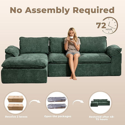 Modular Sectional Sofa, 107.5" L-Shaped Boneless Couch with Deep Seat, Modern Minimalist Upholstered Cloud Sectional Couch for Living Room Bedroom, No Assembly Required, Green Chenille