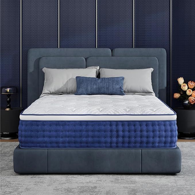 Twin XL Mattress, 12 Inch Twin XL Size Hybrid Mattress in a Box, Medium Feel Foam and Individual Pocket Springs, Extra Edge Support, Pressure Relief, CertiPUR-US, Blue