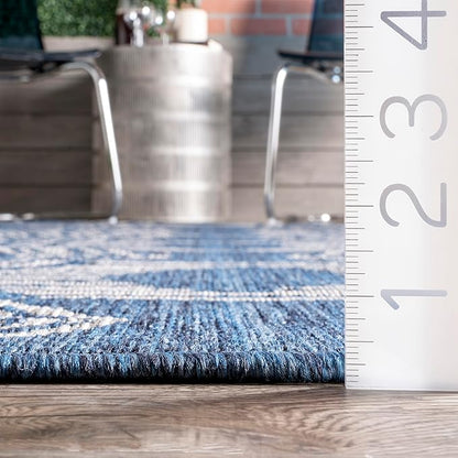 nuLOOM 3'6" x 5' Outdoor Tribal Geometric Area Rug, Stain Resistant, Weather Resistant, High Traffic, Patio, Balcony, Outside, Ranya Blue