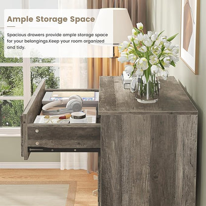 6 Drawer Dresser 52" Tall for Bedroom, Wood 6 Chest Drawers, Storage for Clothes, Narrow Large Drawers, Taupe Vintage, for Living Room, Bedroom, Hallway, Brownish Grey