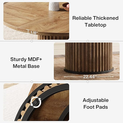 Tribesigns Round Dining Table for 4-6, 47-Inch Modern Circle Kitchen Table with Fluted Round Base, Farmhouse Wood Dinner Table for Dining Room, Kitchen, Living Room, Brown