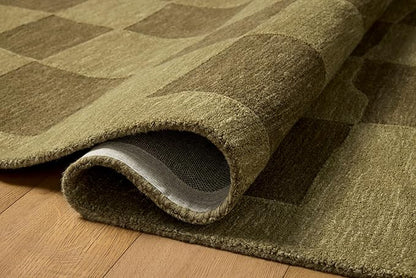 Loloi Leanne Ford Craven Collection CVN-03 Green/Olive 2'-3" x 3'-9" Accent Rug Checkered, Patterned, Neutral, Entryway, Mudroom, Bathroom, and Kitchen