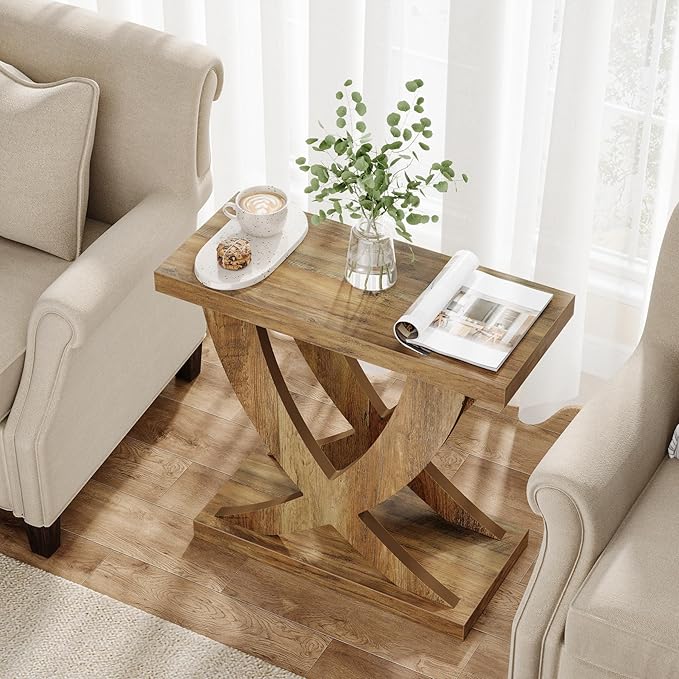 Tribesigns Wood End Side Table for Living Room, Night Stand for Bedroom with Cross Fishtail Support, Farmhouse Nightstand for Small Spaces, Accent Furniture, Easy Assembly, Retro Wood Grain (1, Brown)