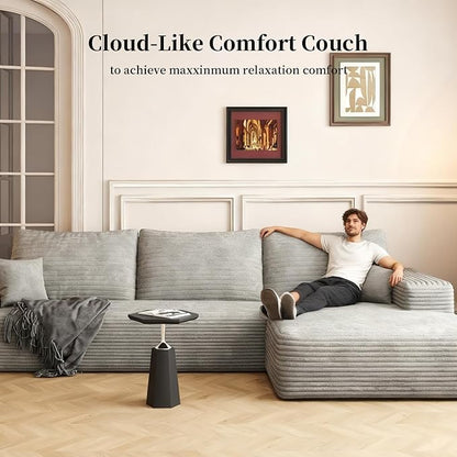 107.5" Boneless L-Shaped Modular Sectional Sofa Couches for Living Room, Corduroy Upholstered Couch with Deep Seat, Large 2-Seater Cloud Sectional Couch, No Assembly, (Grey, Left Facing Chaise)
