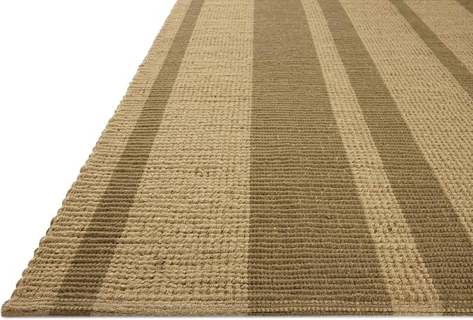 Loloi Leanne Ford Weatherstaff Collection WTS-03 Natural/Olive 8'-6" x 11'-6" Area Rug Jute, Striped, Neutral, Living Room, Bedroom, Dining Room