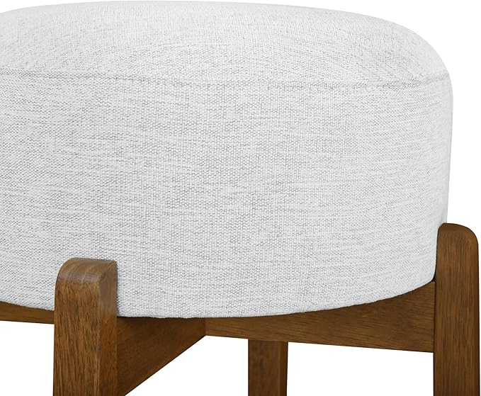 Christopher Knight Home Lera Modern Counter Height Bar Stools Set of 4, Fabric Round Stool Chair for Kitchen Island, Wooden Dining Room Chair, Upholstered Counter Stool with Footrest,Dark Walnut+Ivory