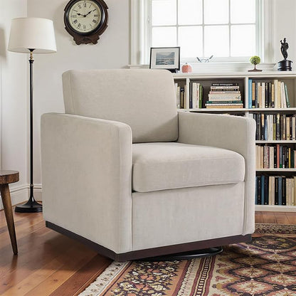 Pia Ricco Plush Swivel Barrel Chair Set of 2 - Mid-Century Modern Accent Armchairs in Soft Chenille for Living Room & Cozy Reading Nook, Sand