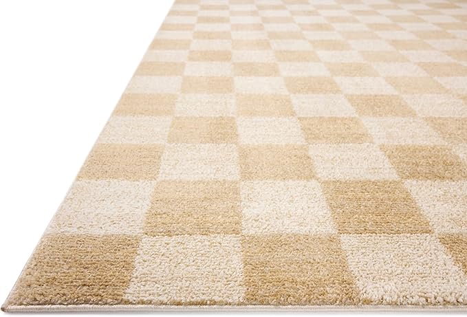 Loloi Chris Loves Julia Calvin Collection CLV-01 Wheat/Ivory 6'-3" x 9'-6" Area Rug Checkered Neutral Soft Living Room Bedroom Carpet