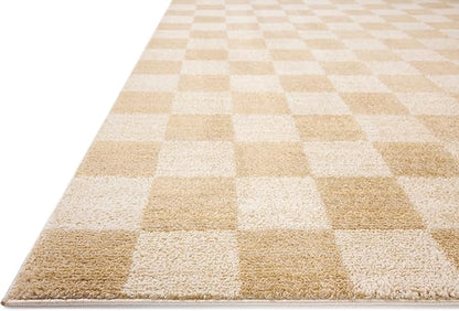 Loloi Chris Loves Julia Calvin Collection CLV-01 Wheat/Ivory 9'-6" x 12'-6" Area Rug Checkered Neutral Soft Living Room Bedroom Carpet