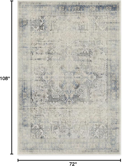 RUGGABLE Washable Vintage Area Rug – Kamran Blue Quartz 6x9, Stain-Resistant, Non-Slip – Medium Machine Washable Rugs for Living Room, Bedroom, Hallway, Entryway & Office–with Standard Pad