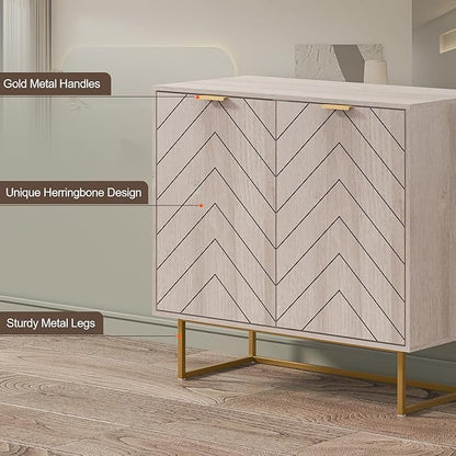 Scurrty 31.5" 3-Piece Sideboard Buffet Cabinet Set, Natural Log Color with Doors & Adjustable Shelves, Storage Cabinet for Living Room & Kitchen