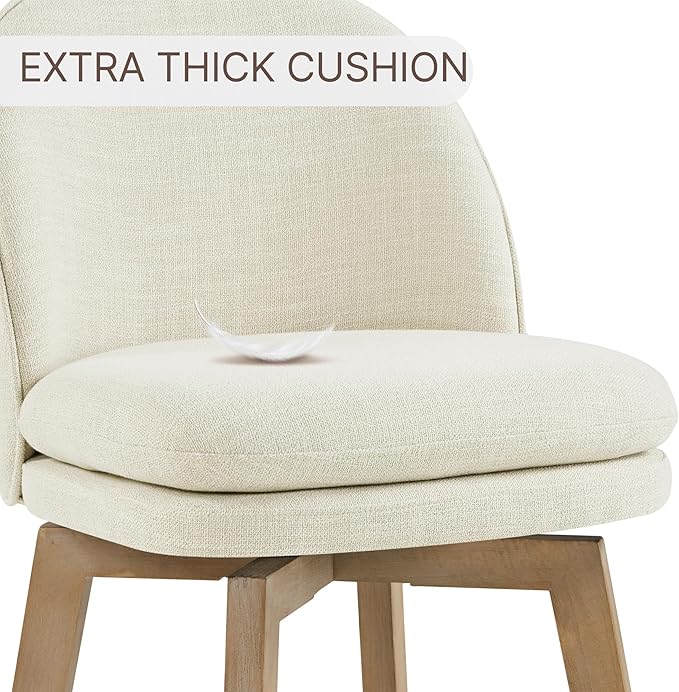 Counter Height Barstools 26 inch Upholstered Swivel Bar Stools with Back and Wood Legs for Kitchen Island,Set of 4,Linen Fabric-Armless