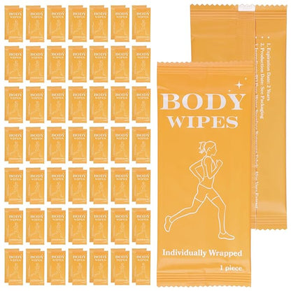 200 Pack Body Wipes Individually Wrapped, Shower Wipes For Adults, No Rinse Bath Wipe Bulk, Cleansing Wipe Travel Size for Travel, Gym, Camping, Outdoors Sports (Orange)