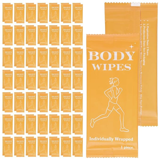 200 Pack Body Wipes Individually Wrapped, Shower Wipes For Adults, No Rinse Bath Wipe Bulk, Cleansing Wipe Travel Size for Travel, Gym, Camping, Outdoors Sports (Orange)