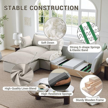 111” Oversized Modular Sectional Sofa, Comfy Down Fill Cloud Couch, L Shaped 4 Seater Couches with Washable Cover, Convertible Sectional Couches for Living Room, Light Gray